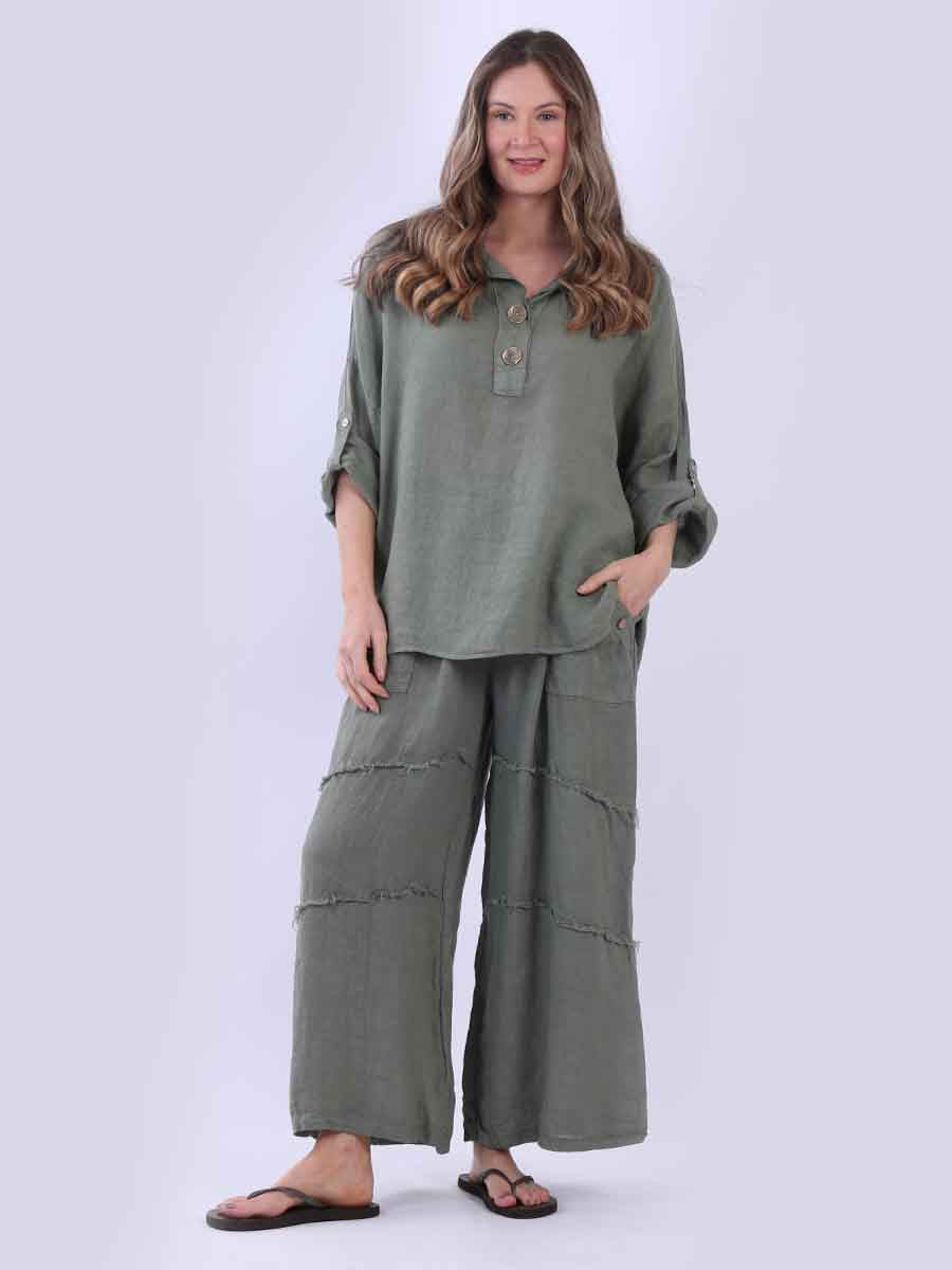 Plain Linen Top Khaki