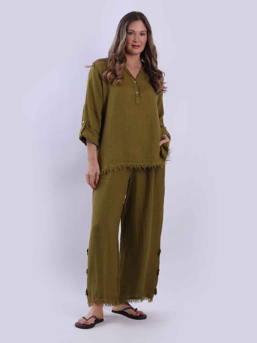 Plain Linen Top Olive