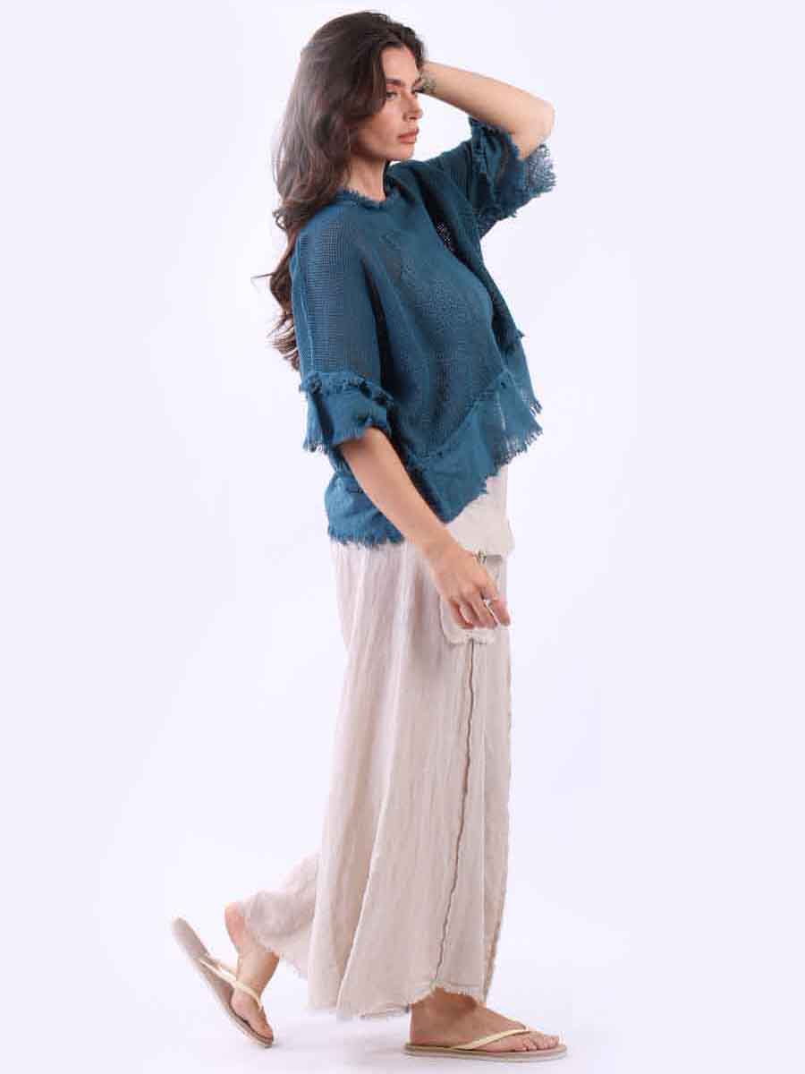 Plain Mesh Net Lagenlook Batwing Top