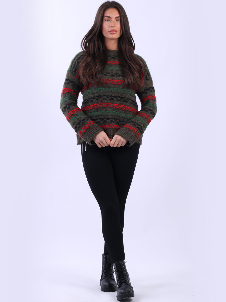 Chunky Wool Knit Stripy Xmas Jumper