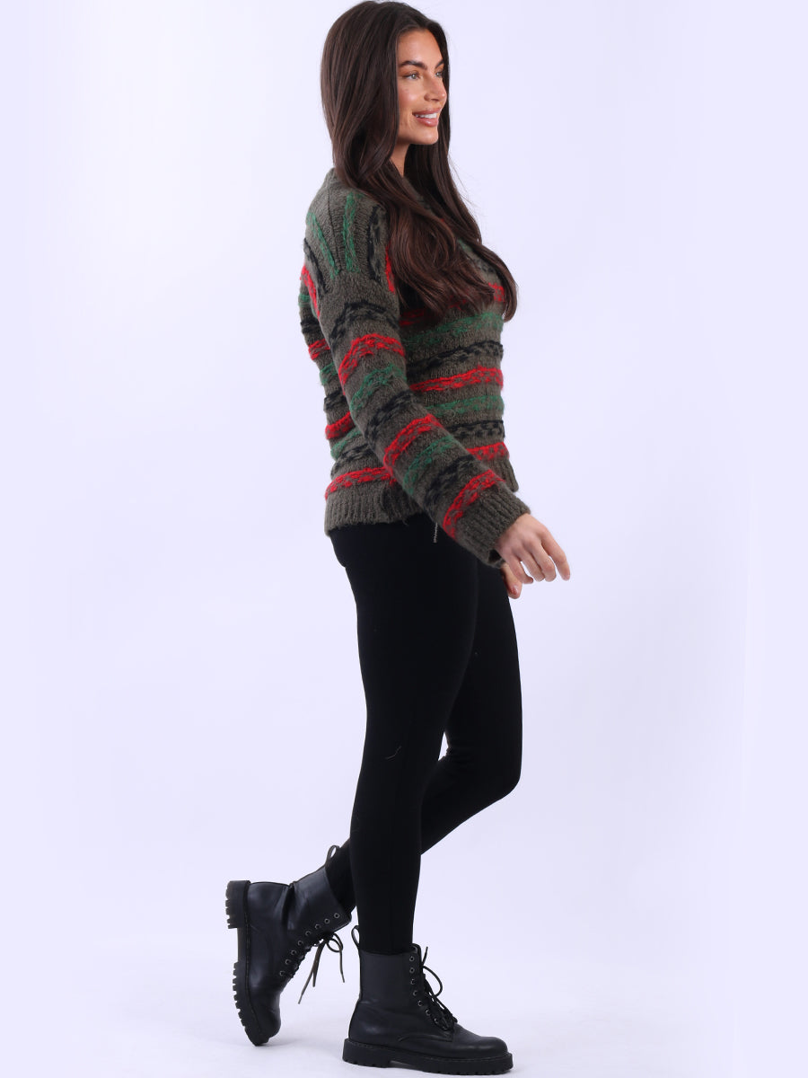 Chunky Wool Knit Stripy Xmas Jumper