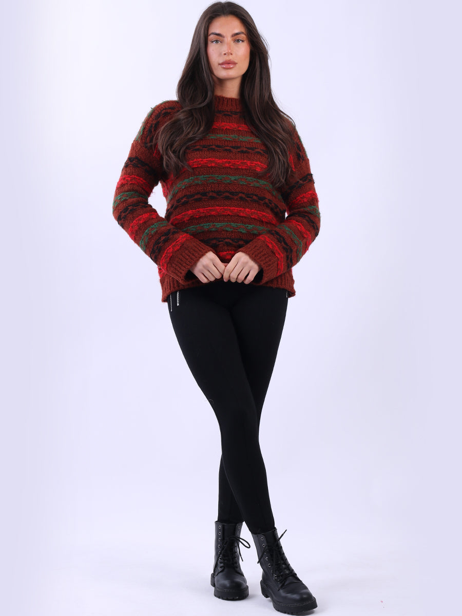 Chunky Wool Knit Stripy Xmas Jumper