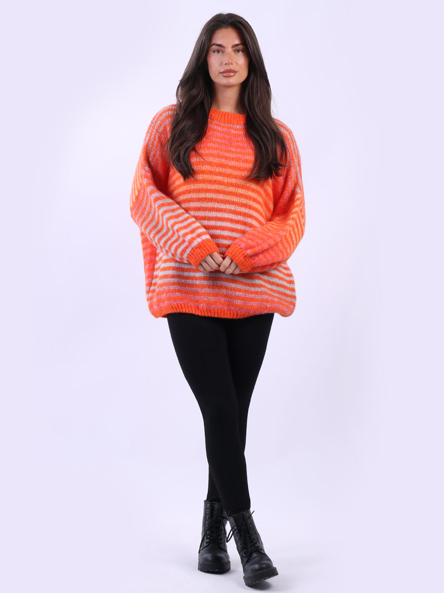 Women Stripy Woolen Knit Pullover