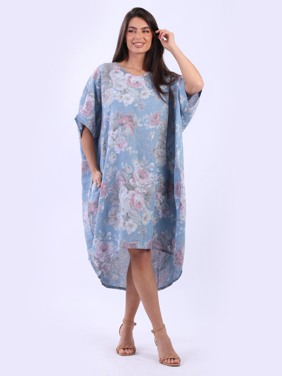 Women Plus Size Floral Linen Dress