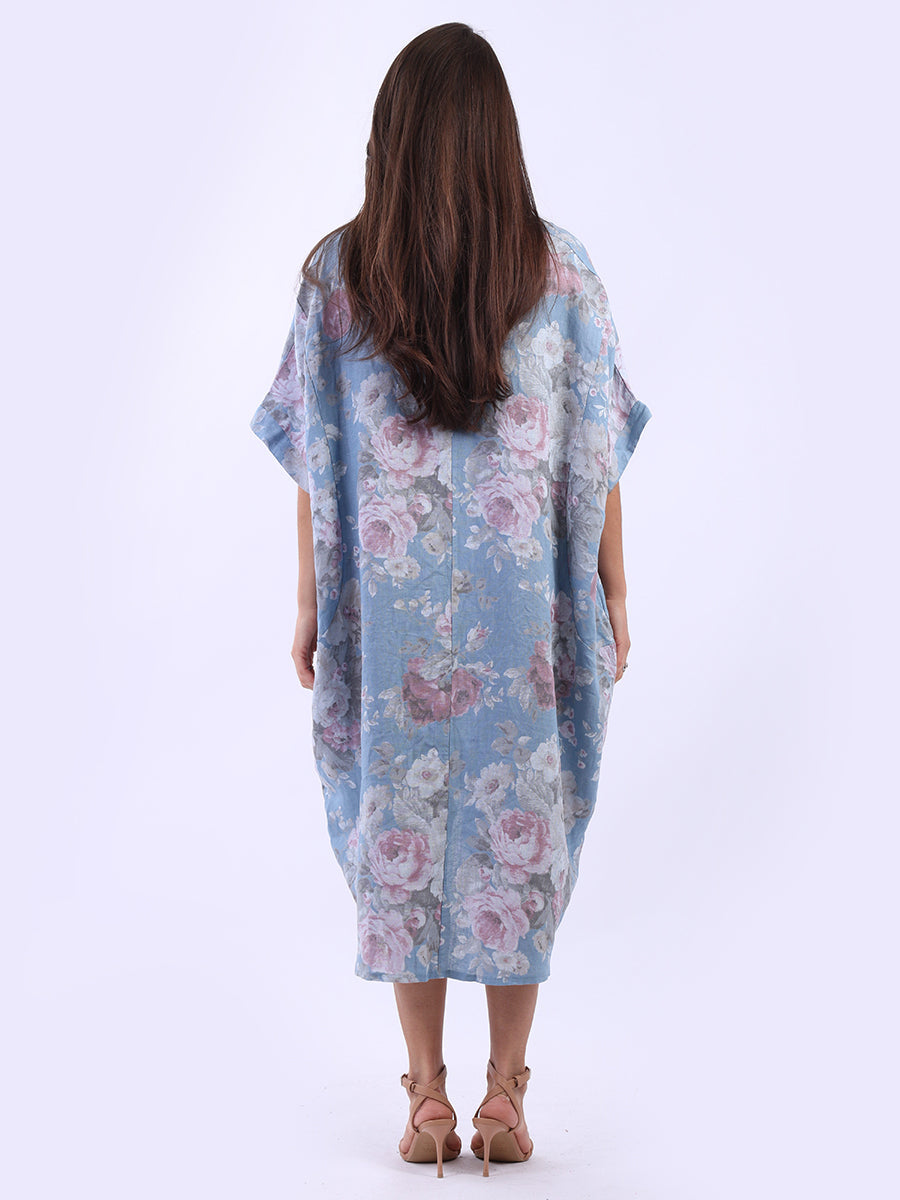 Women Plus Size Floral Linen Dress