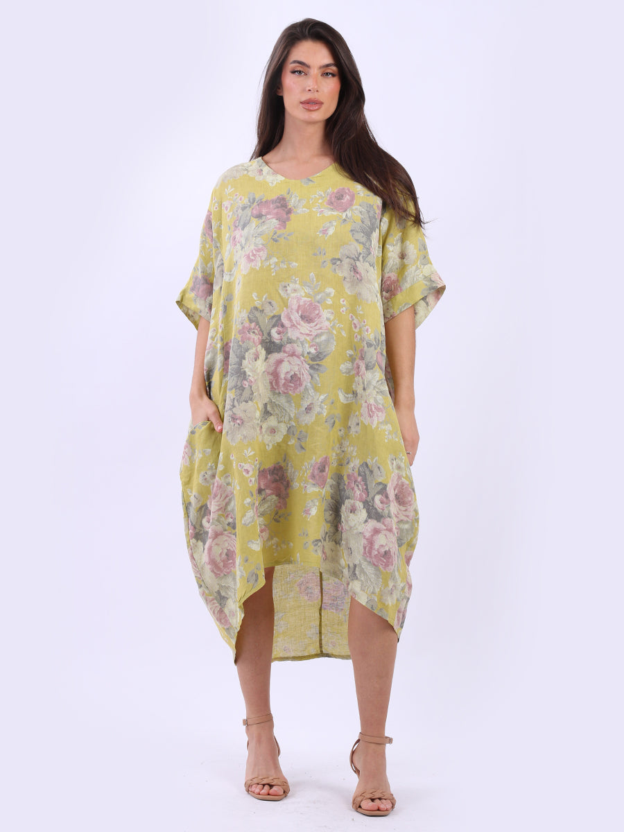 Women Plus Size Floral Linen Dress