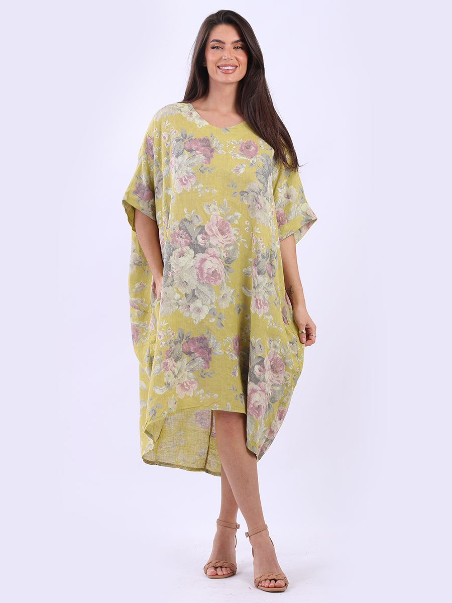 Women Plus Size Floral Linen Dress