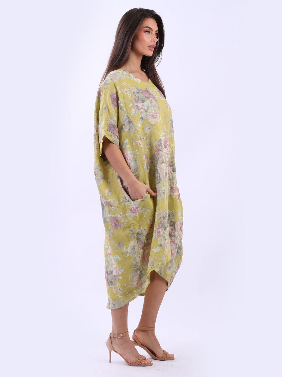 Women Plus Size Floral Linen Dress