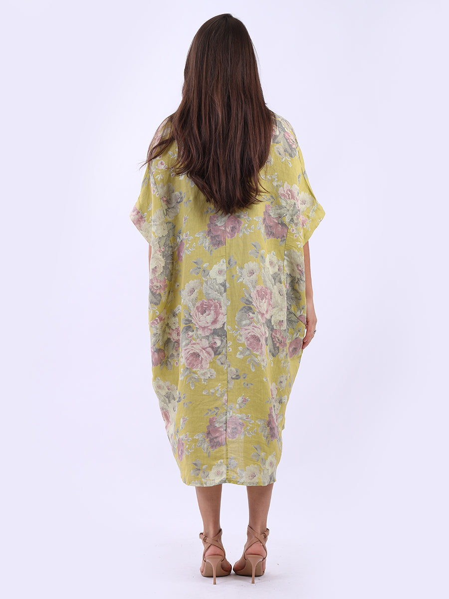 Women Plus Size Floral Linen Dress