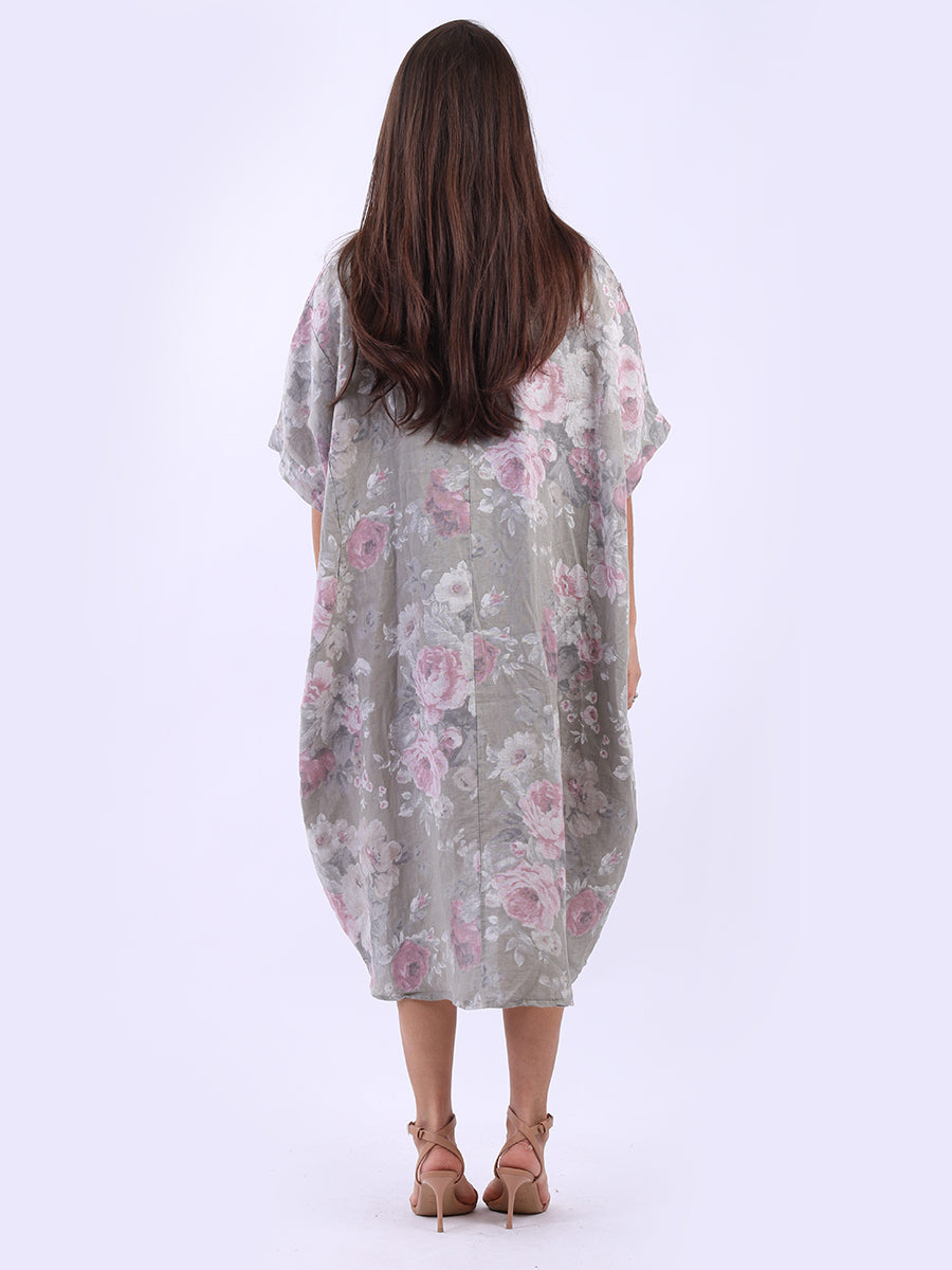 Women Plus Size Floral Linen Dress