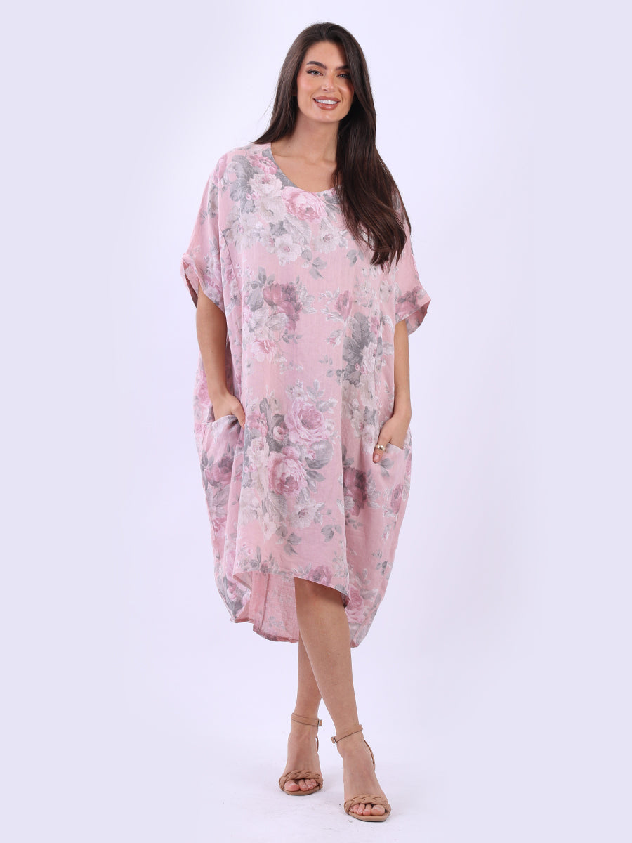 Women Plus Size Floral Linen Dress