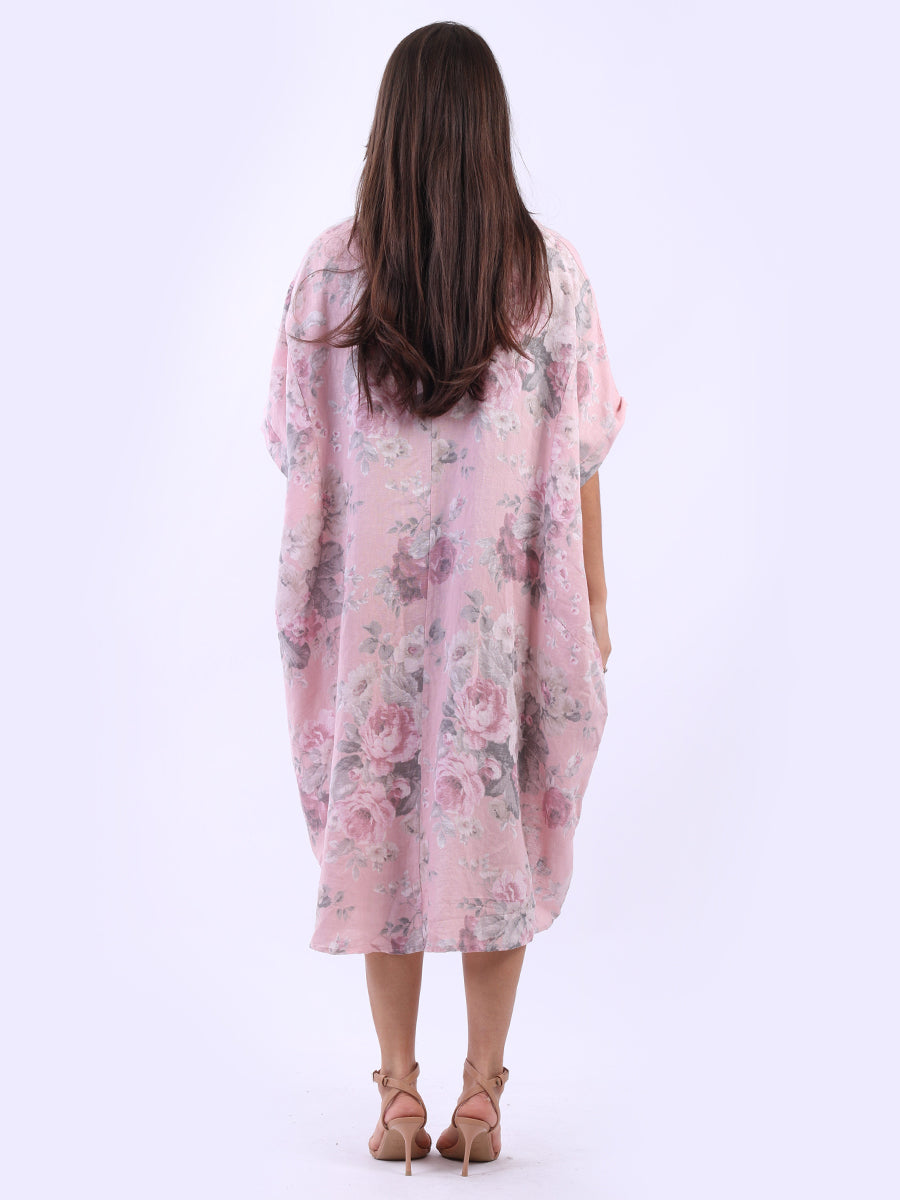 Women Plus Size Floral Linen Dress