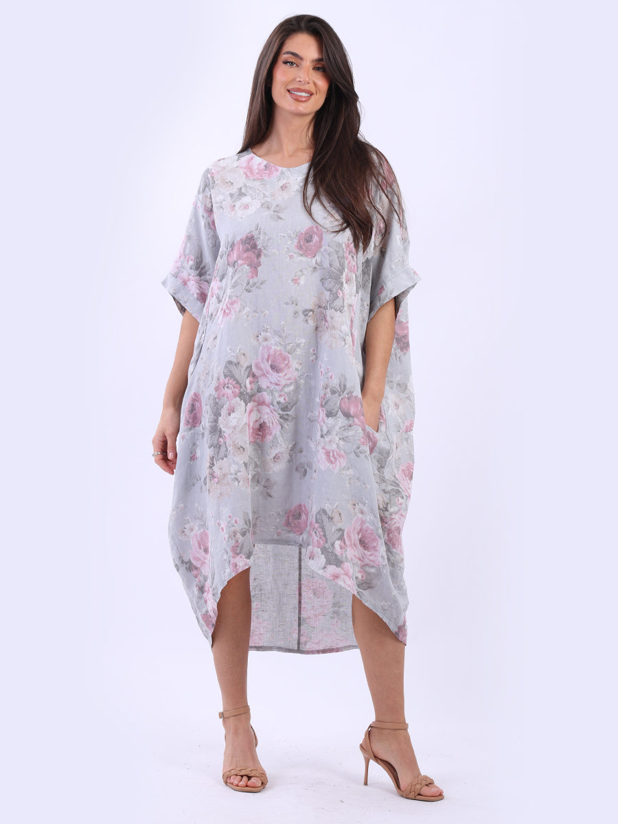 Women Plus Size Floral Linen Dress