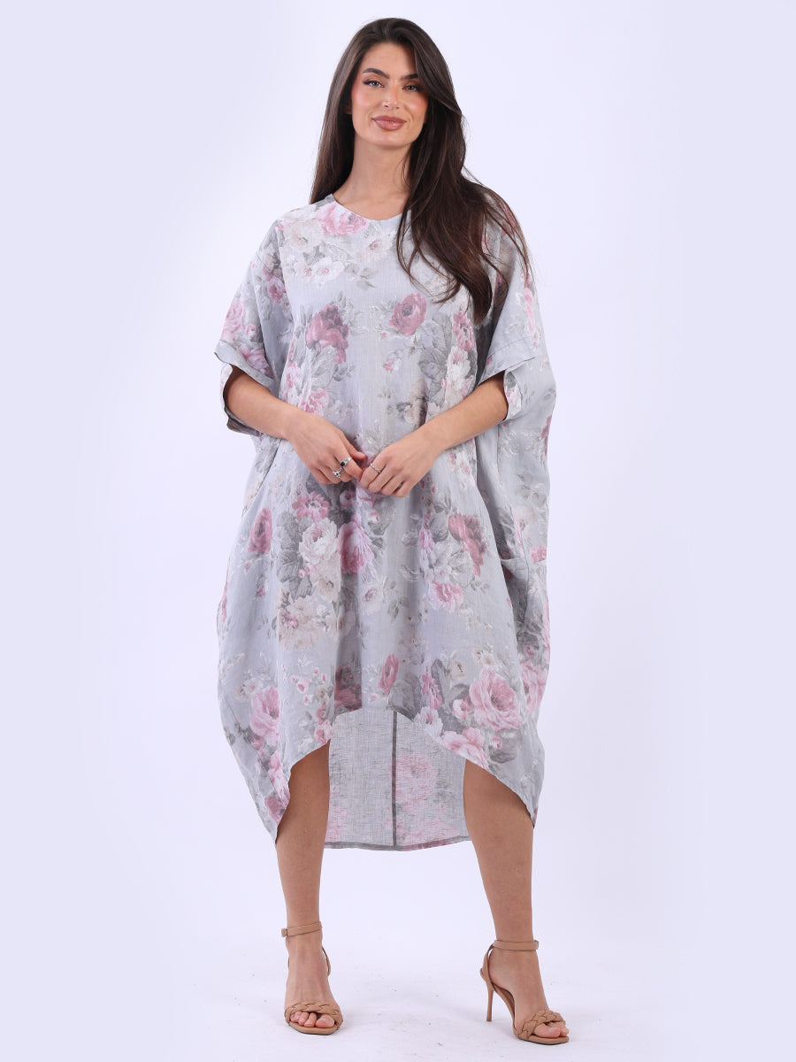 Women Plus Size Floral Linen Dress