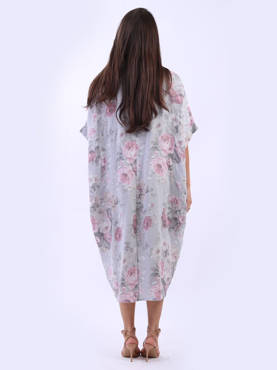 Women Plus Size Floral Linen Dress