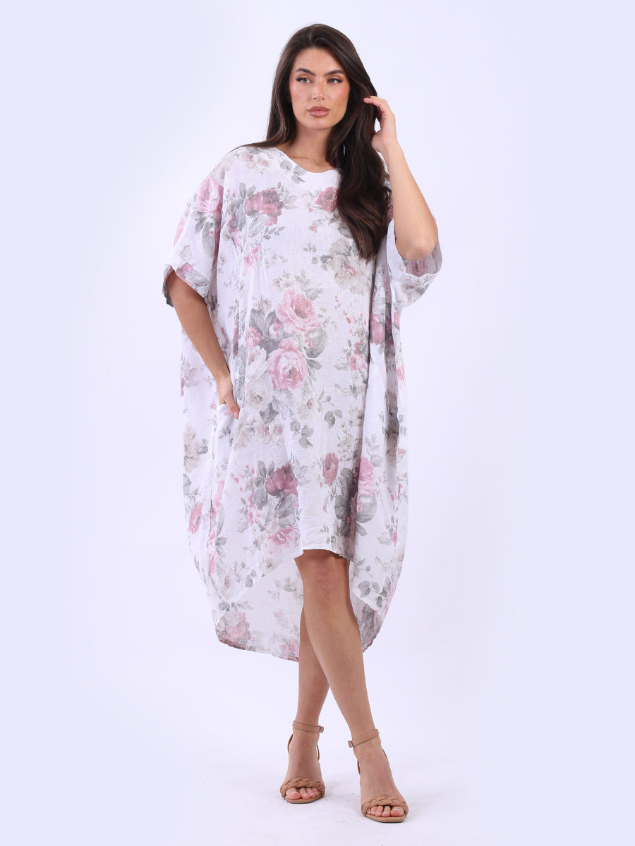 Women Plus Size Floral Linen Dress