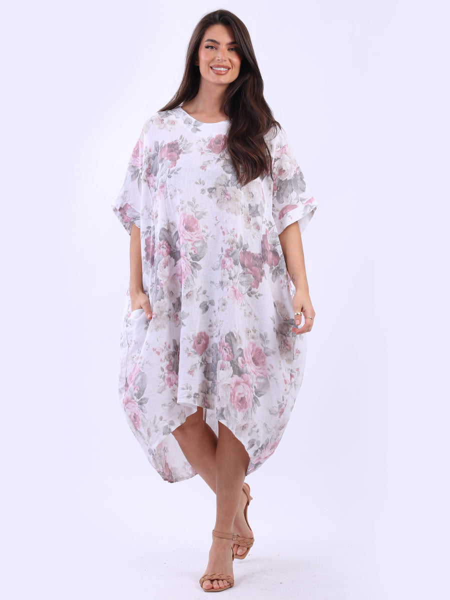 Women Plus Size Floral Linen Dress