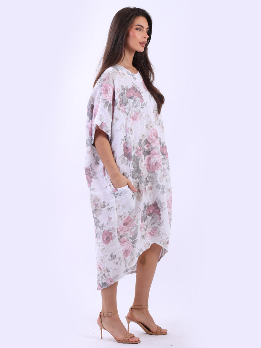 Women Plus Size Floral Linen Dress
