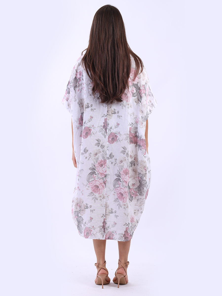 Women Plus Size Floral Linen Dress