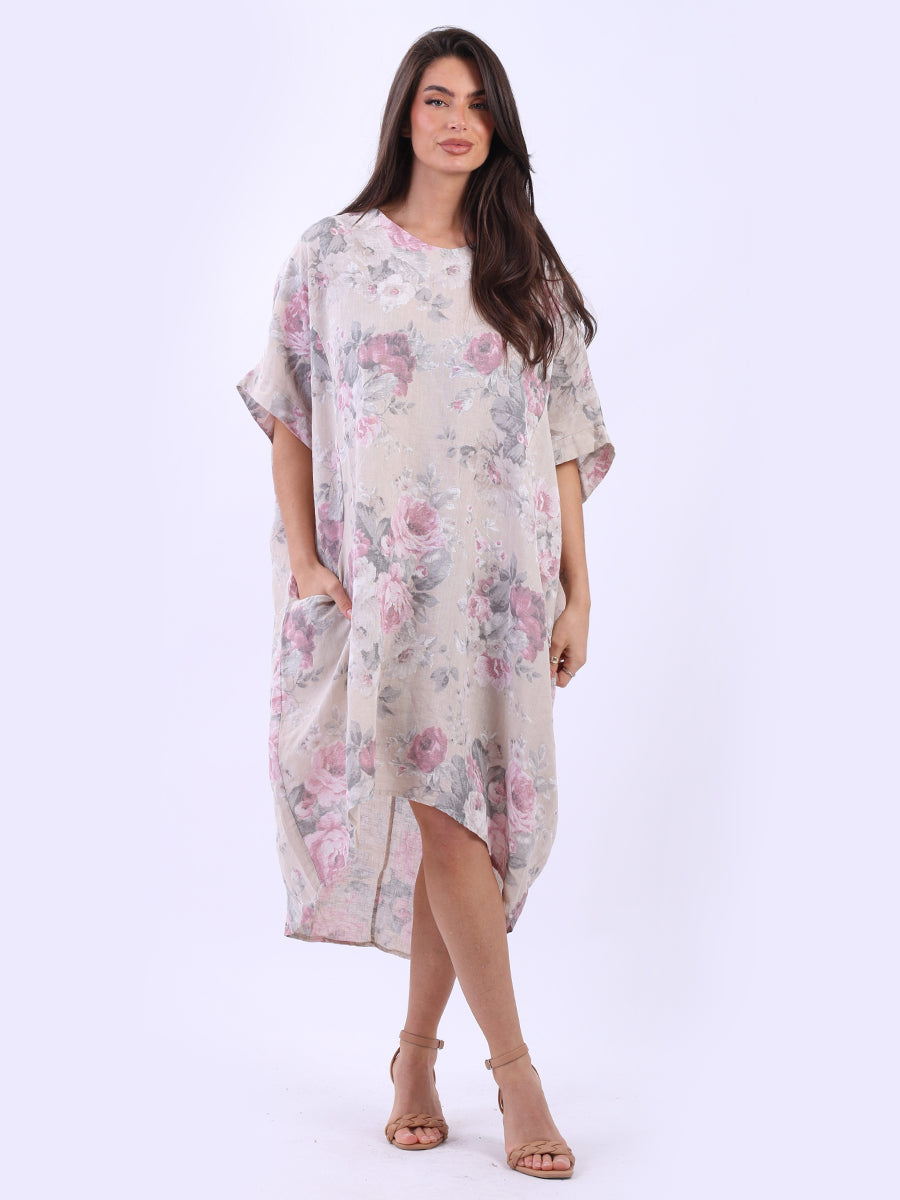 Women Plus Size Floral Linen Dress