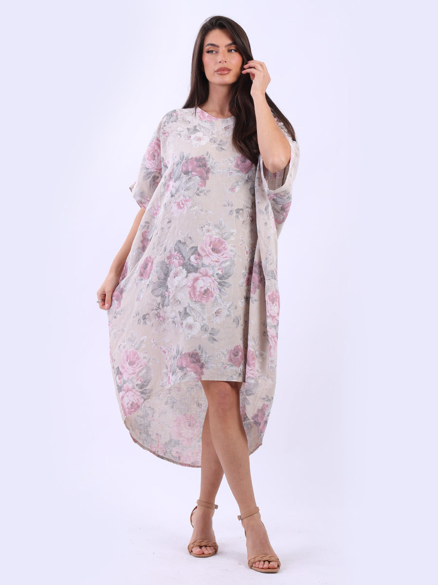 Women Plus Size Floral Linen Dress