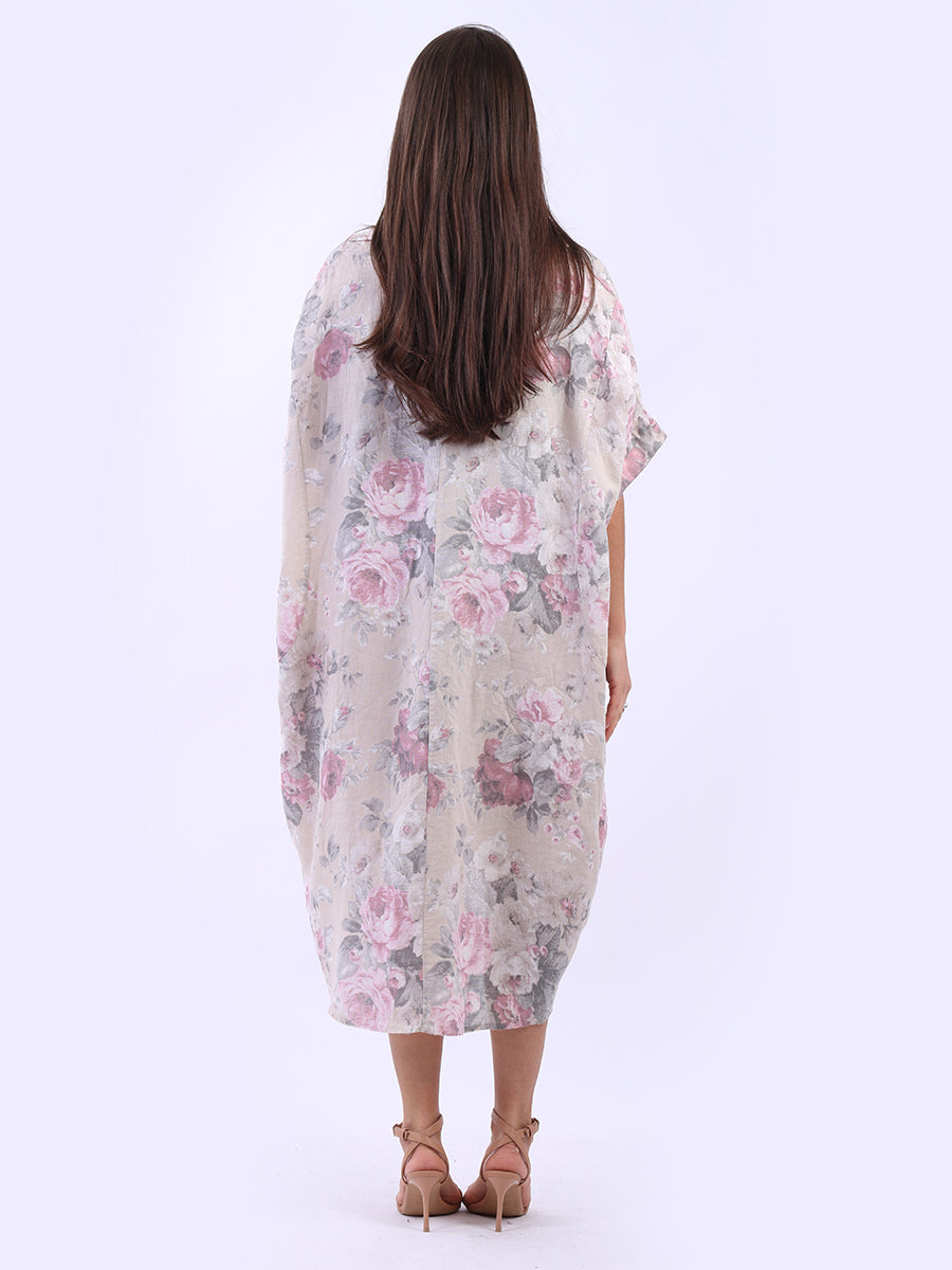 Women Plus Size Floral Linen Dress