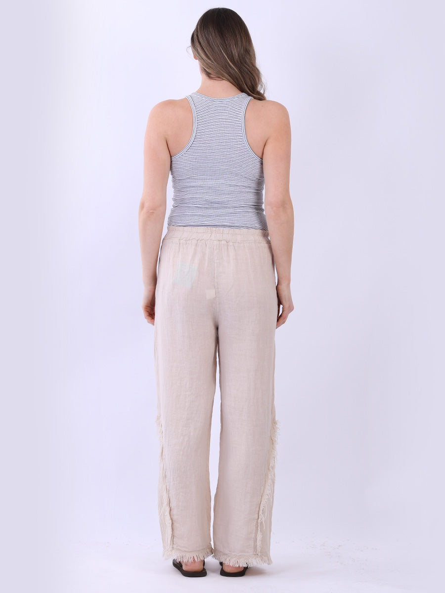 Frayed Edge Wide Leg Linen Trouser