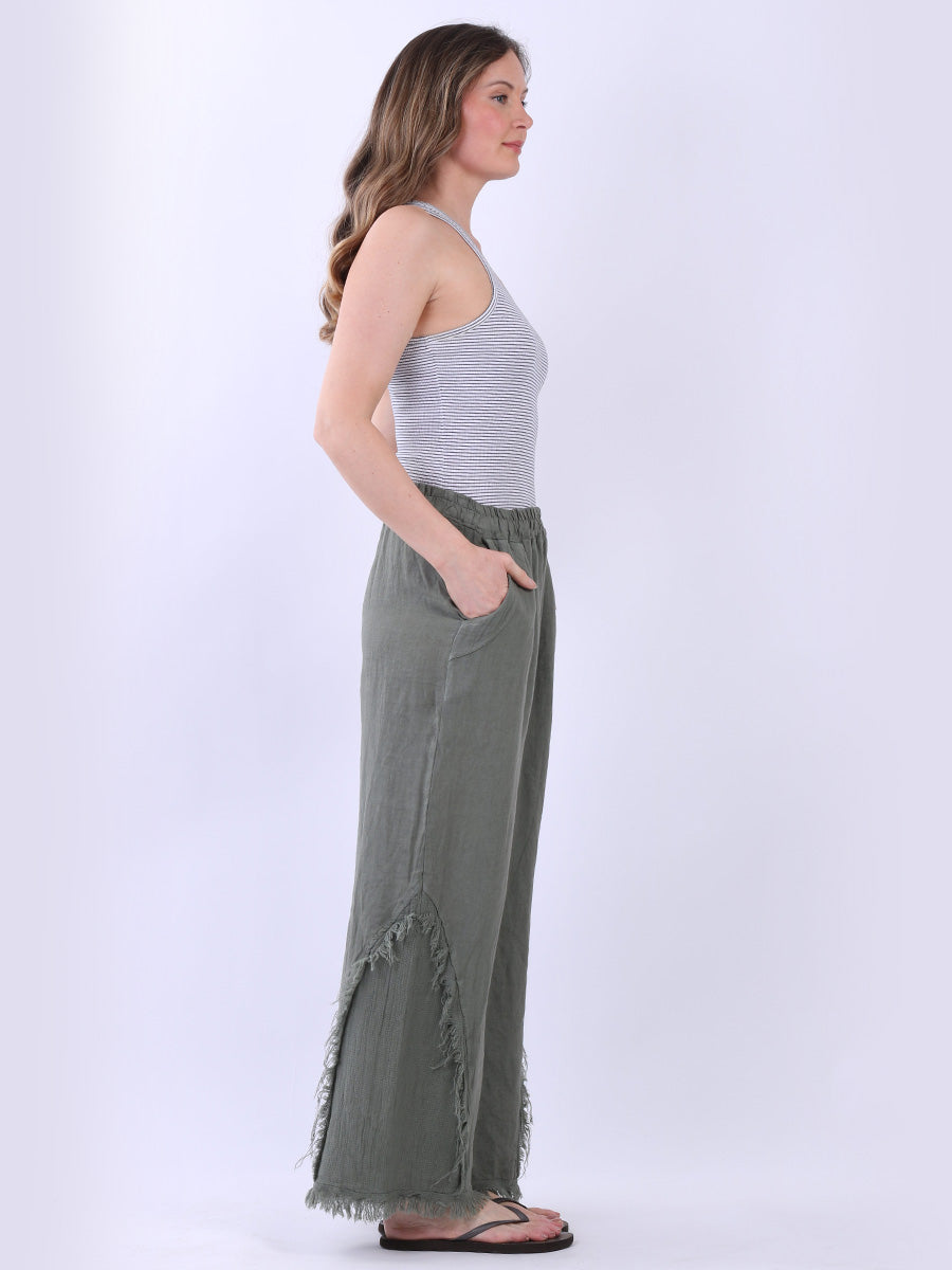 Frayed Edge Wide Leg Linen Trouser