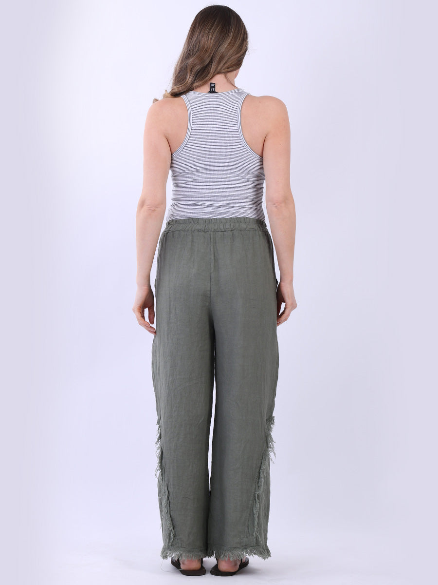 Frayed Edge Wide Leg Linen Trouser