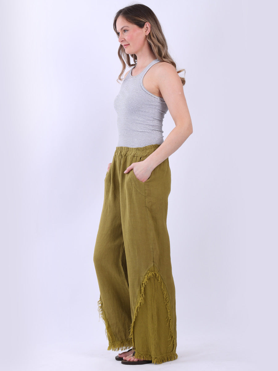 Frayed Edge Wide Leg Linen Trouser