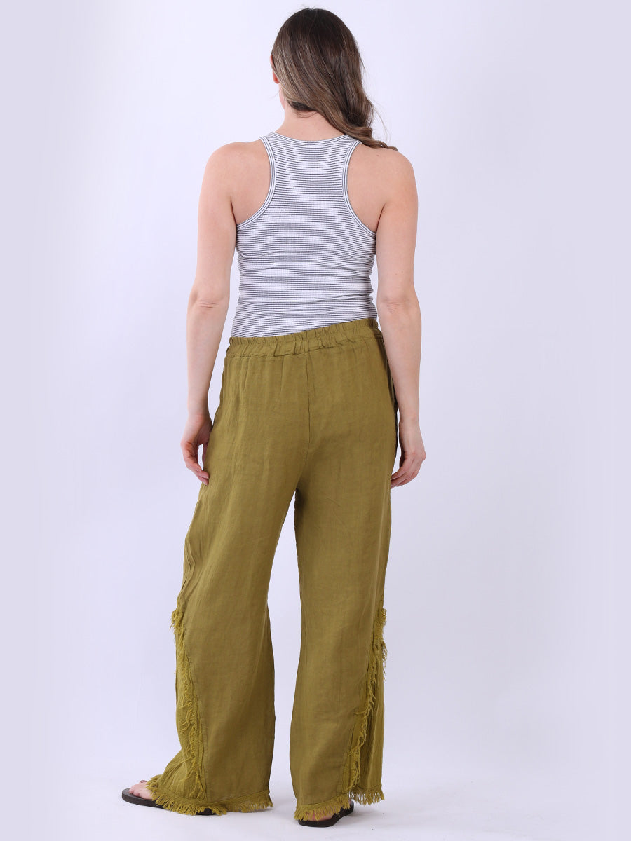 Frayed Edge Wide Leg Linen Trouser