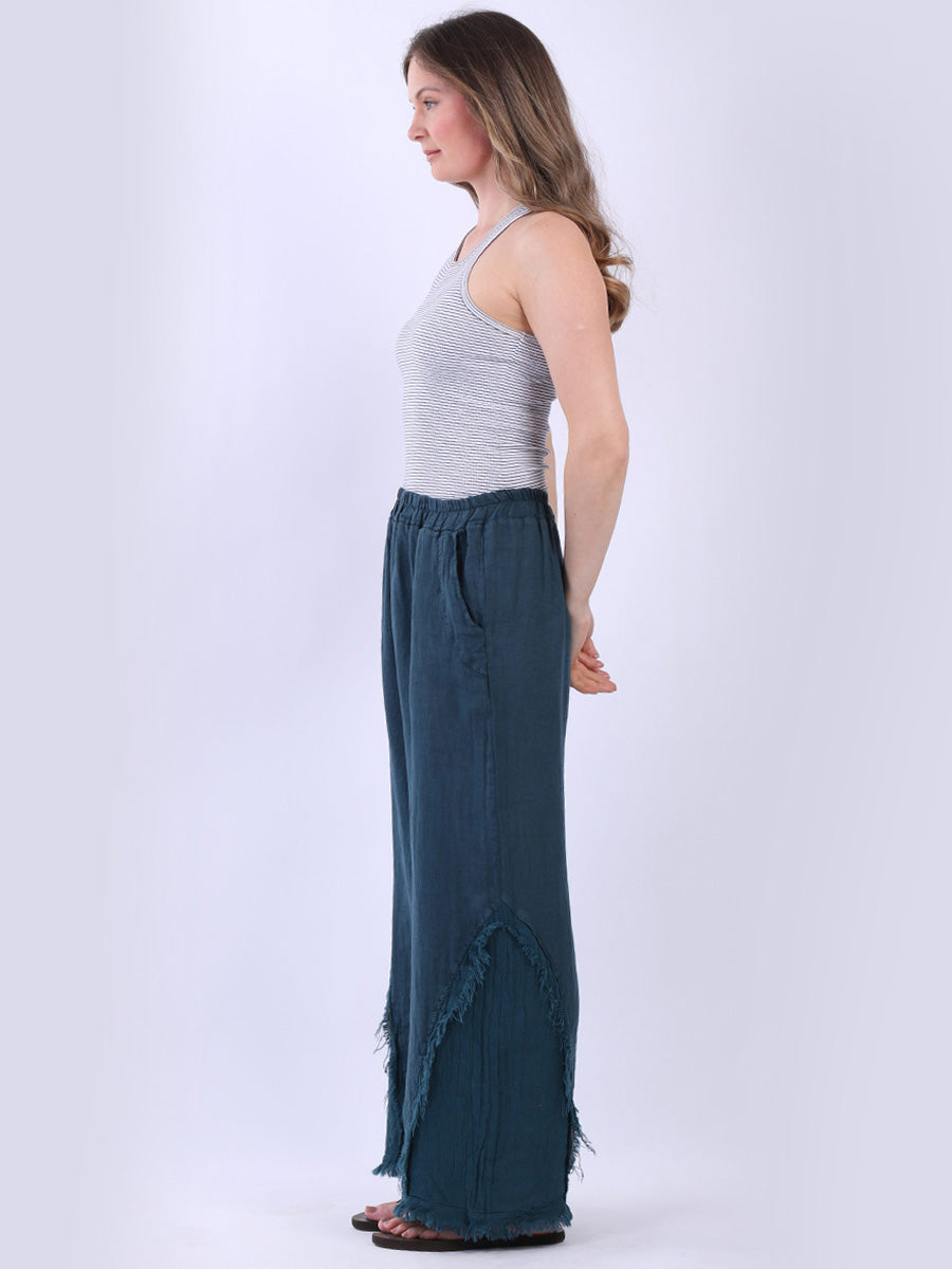 Frayed Edge Wide Leg Linen Trouser