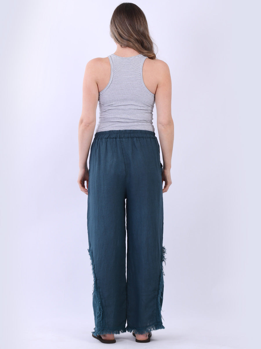 Frayed Edge Wide Leg Linen Trouser