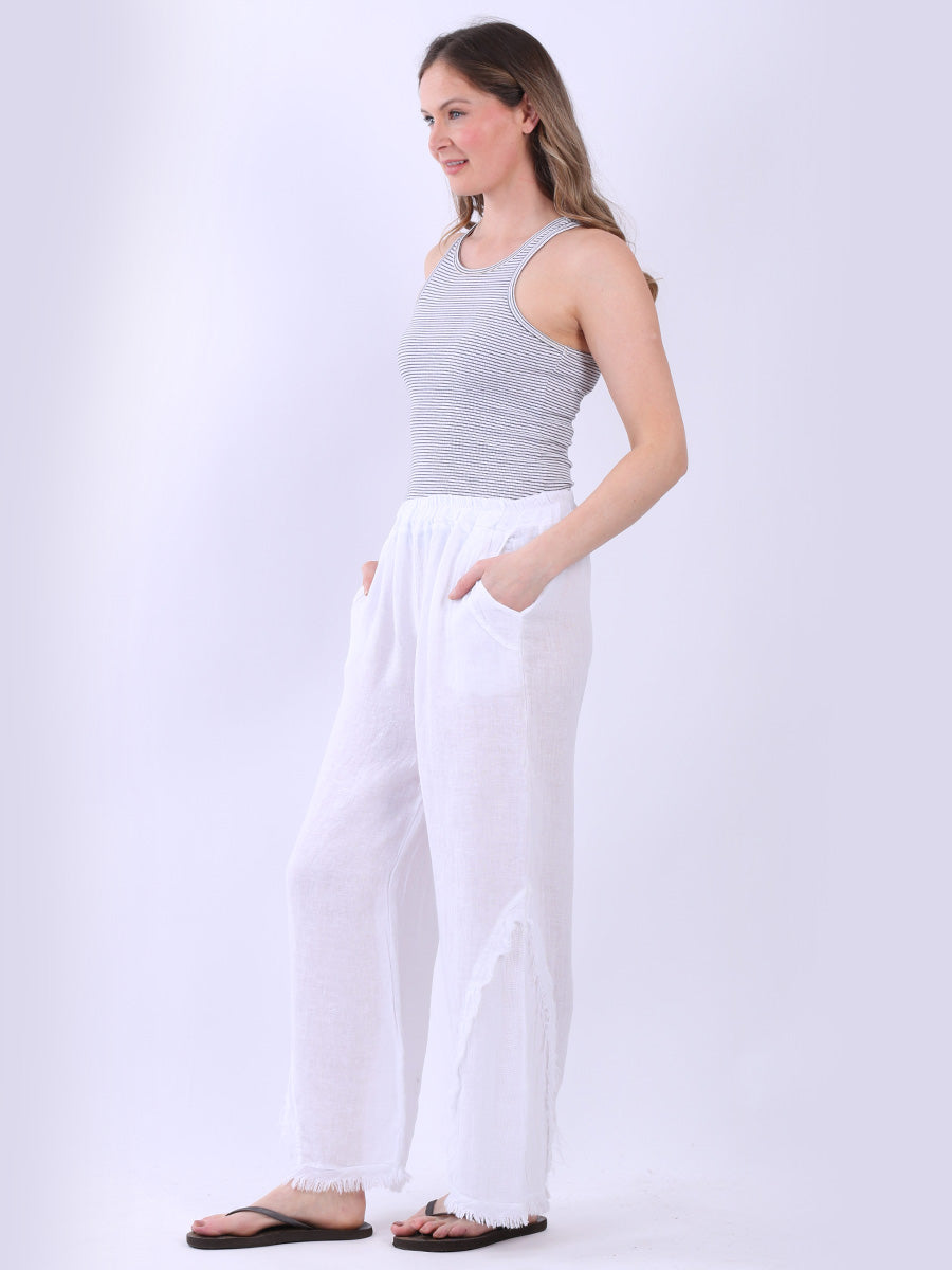 Frayed Edge Wide Leg Linen Trouser