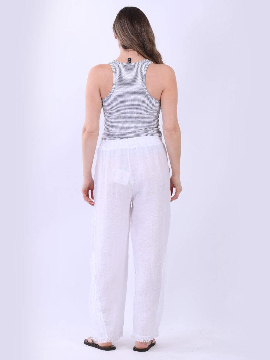 Frayed Edge Wide Leg Linen Trouser