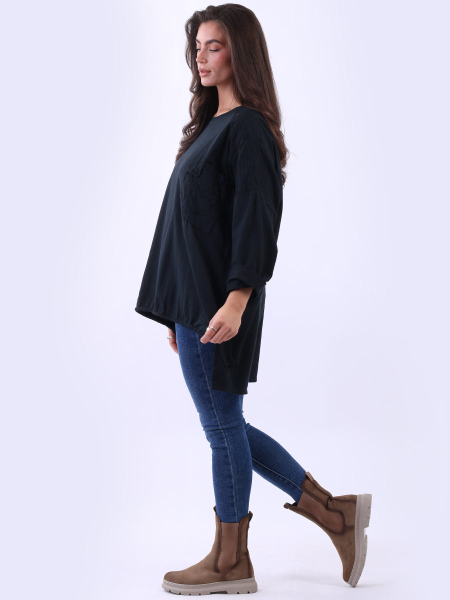 Oversized Drop Shoulders Batwing Embroidered Top
