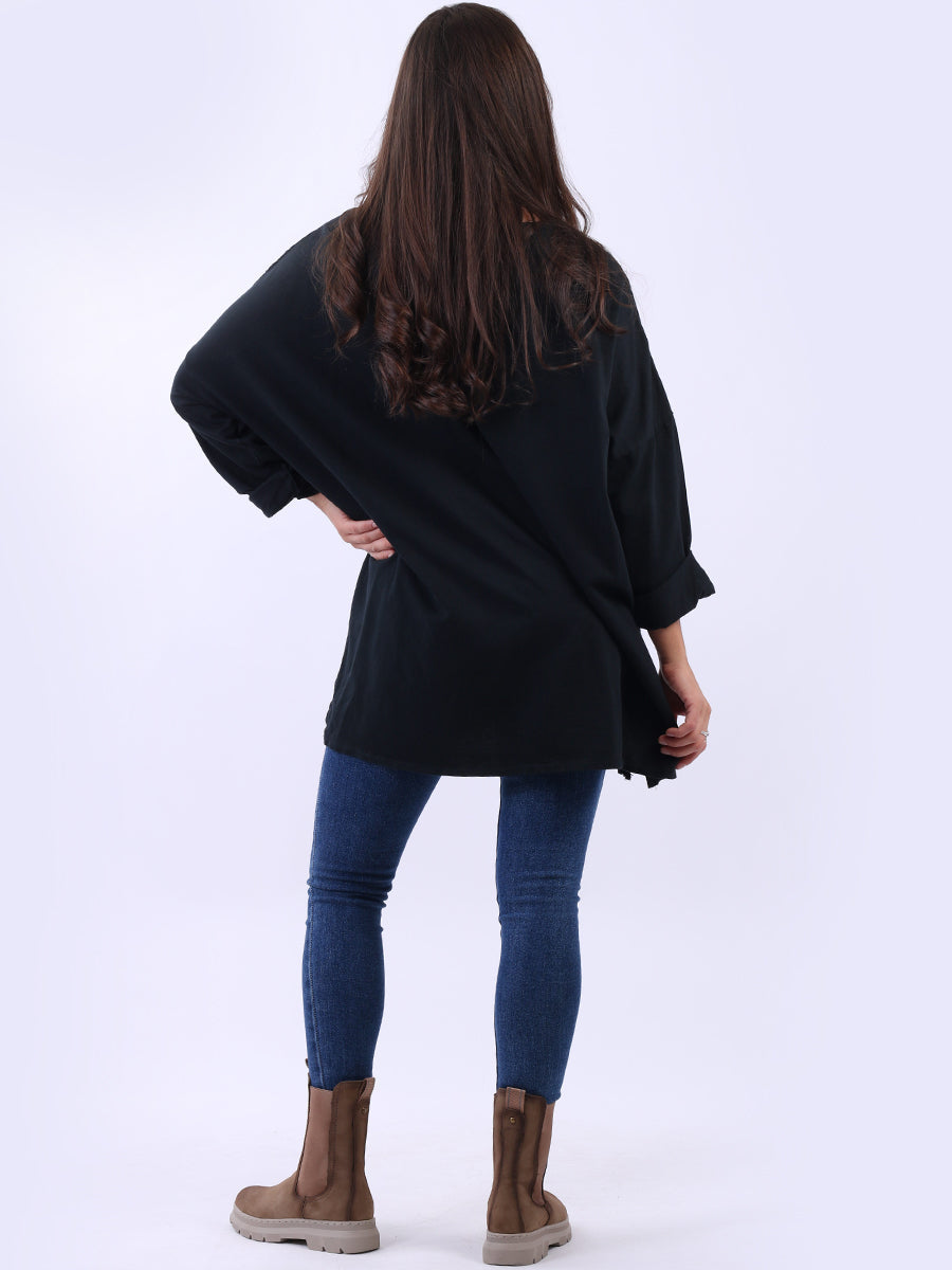 Oversized Drop Shoulders Batwing Embroidered Top