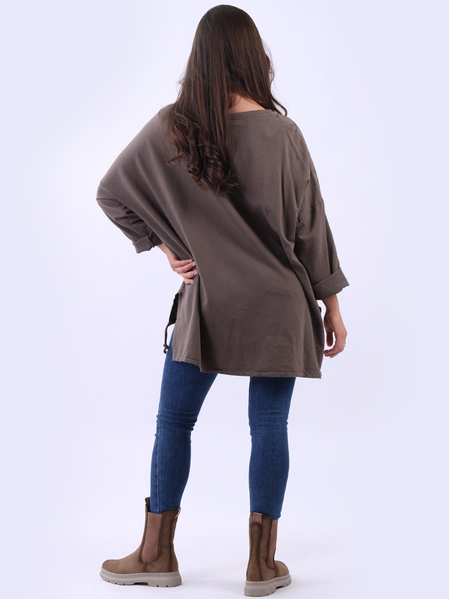 Oversized Drop Shoulders Batwing Embroidered Top