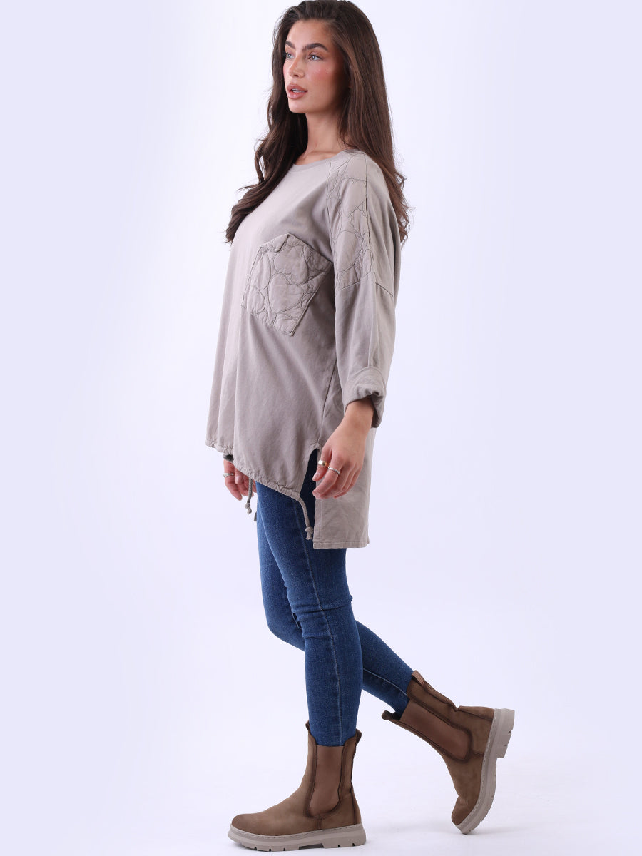 Oversized Drop Shoulders Batwing Embroidered Top