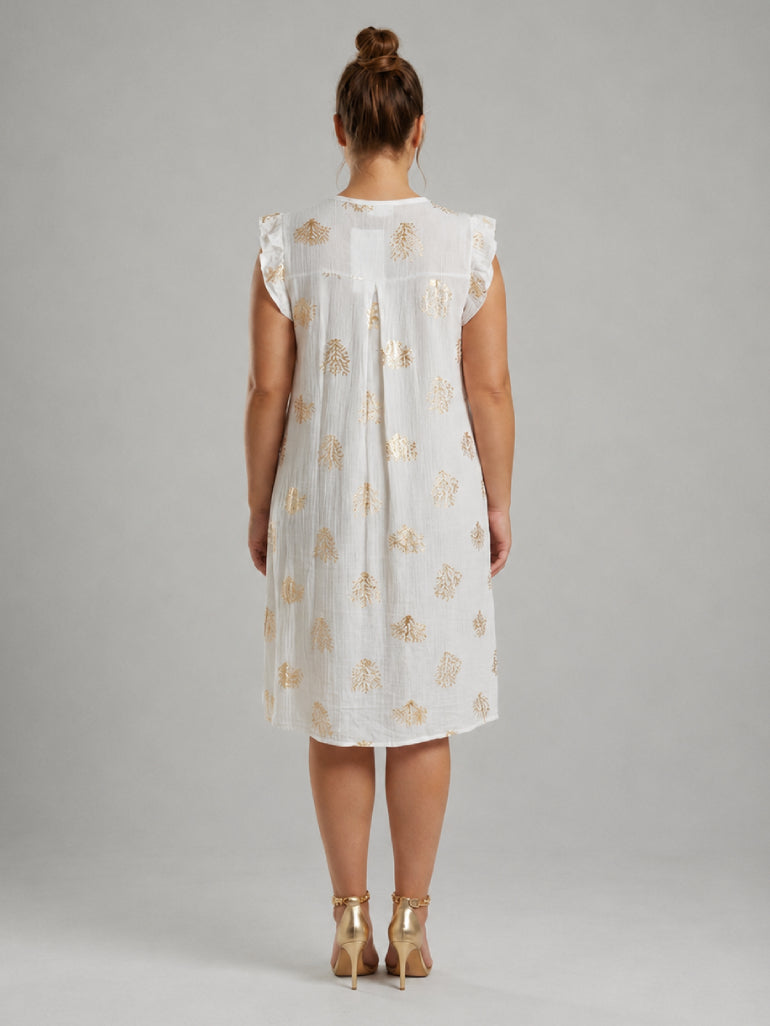 Dip Hem Foil Tree Print Oversized Cotton Dress