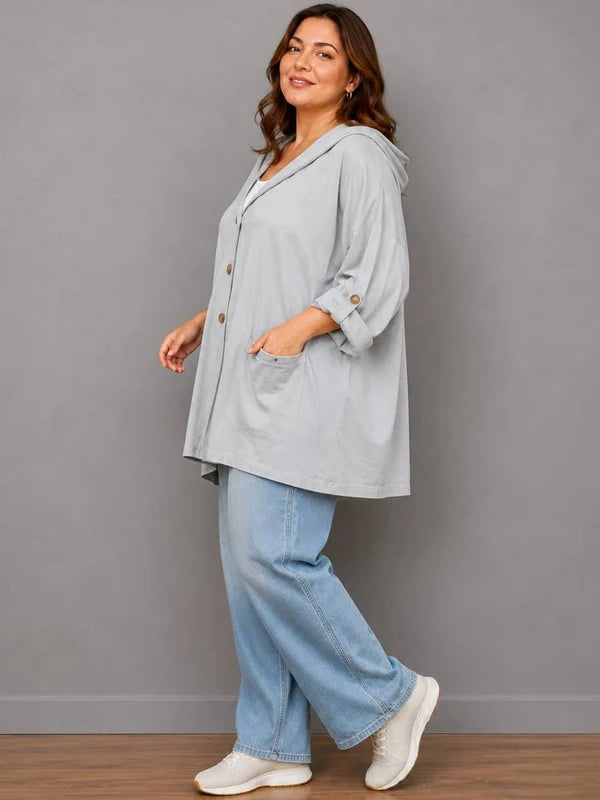Plus Size Cotton Hoodie Silver