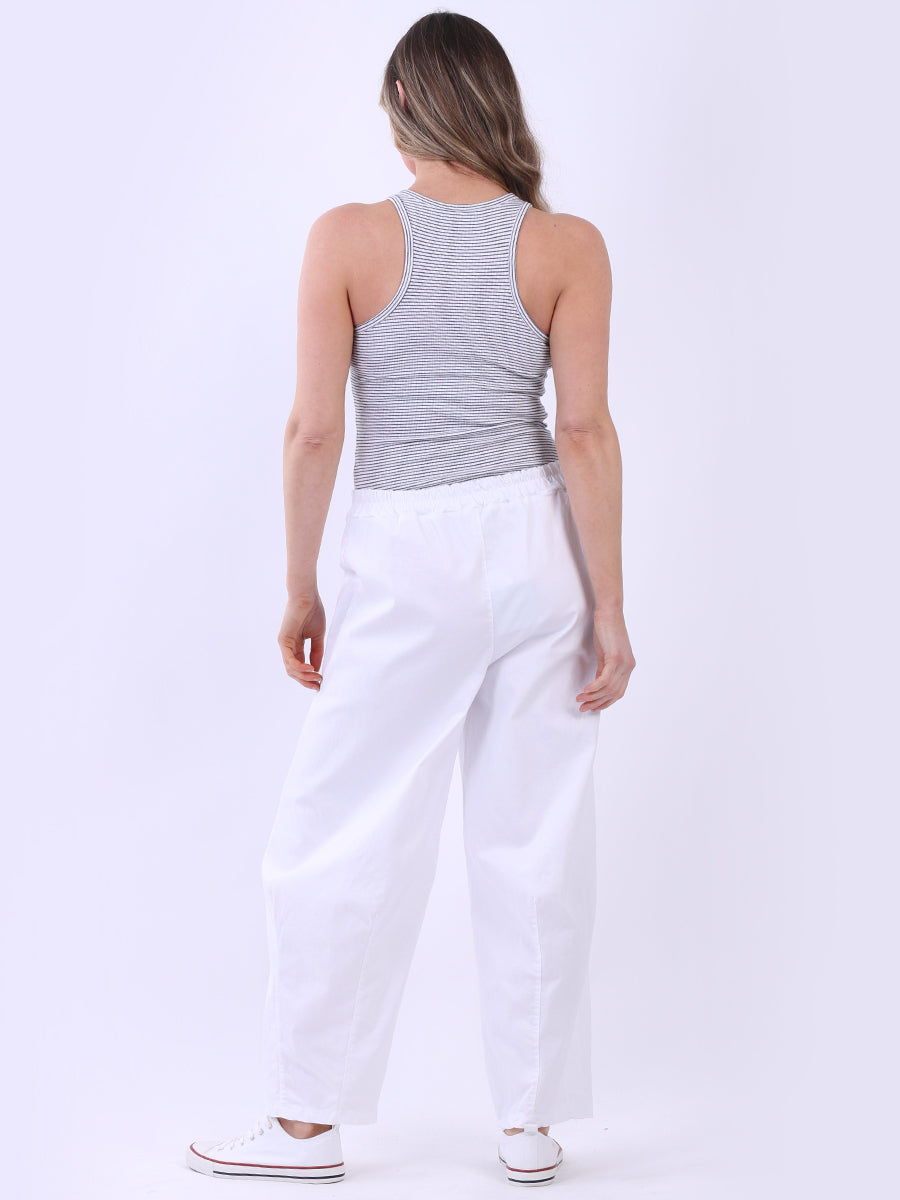 Solid Relaxed Fit Ladies Cotton Trouser