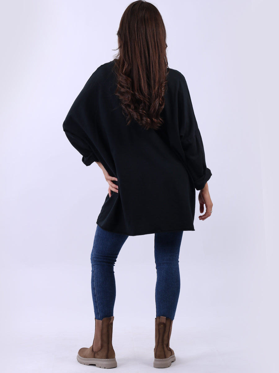 Sequin Ripped Batwing Cotton Oversized T-Shirt