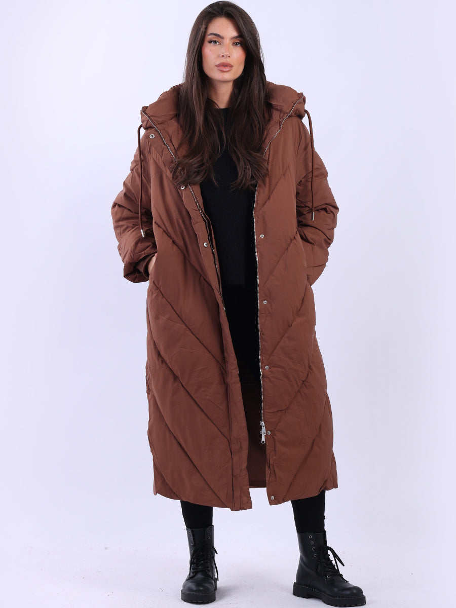 Italian Padded Puffer Women Oversized Long Hoodie Jacket