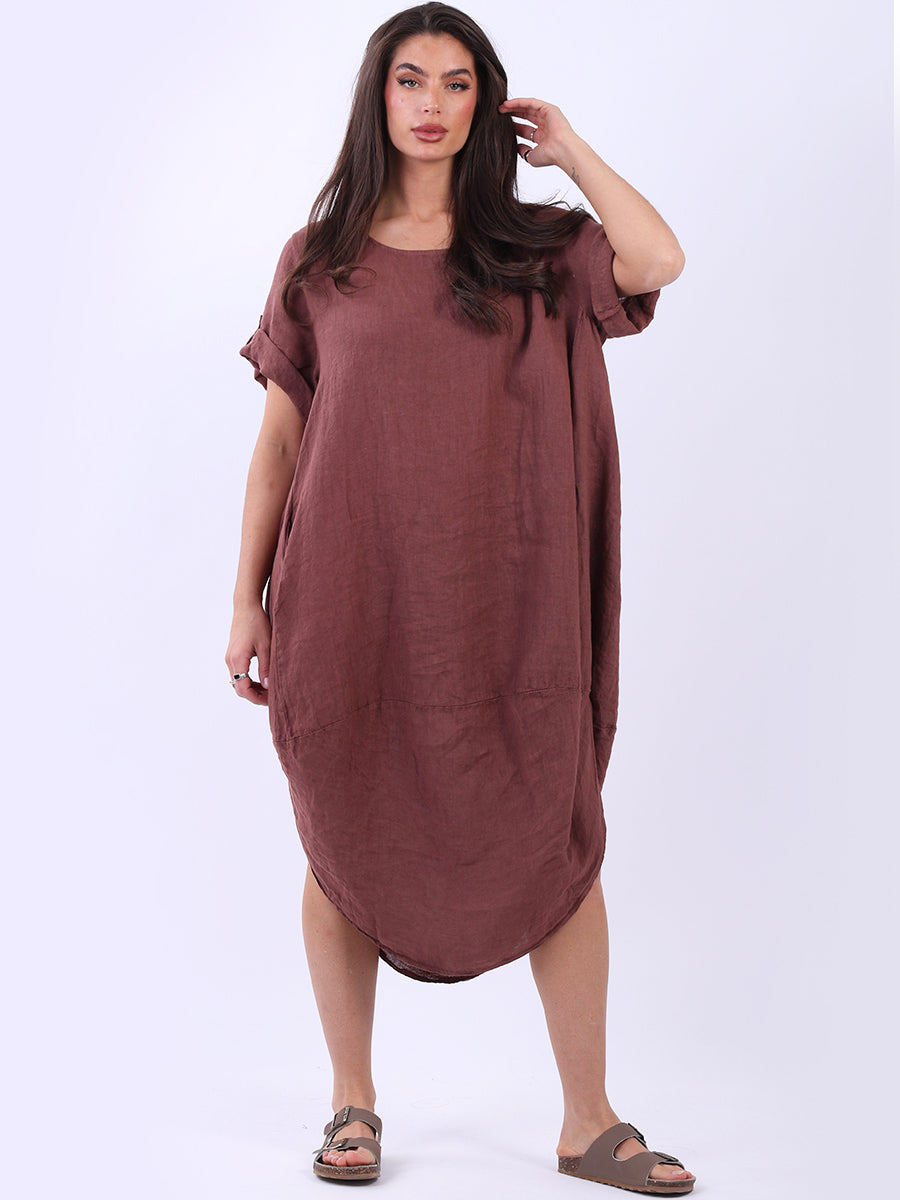 Plain Linen Tabbed Sleeves Slouchy Dress