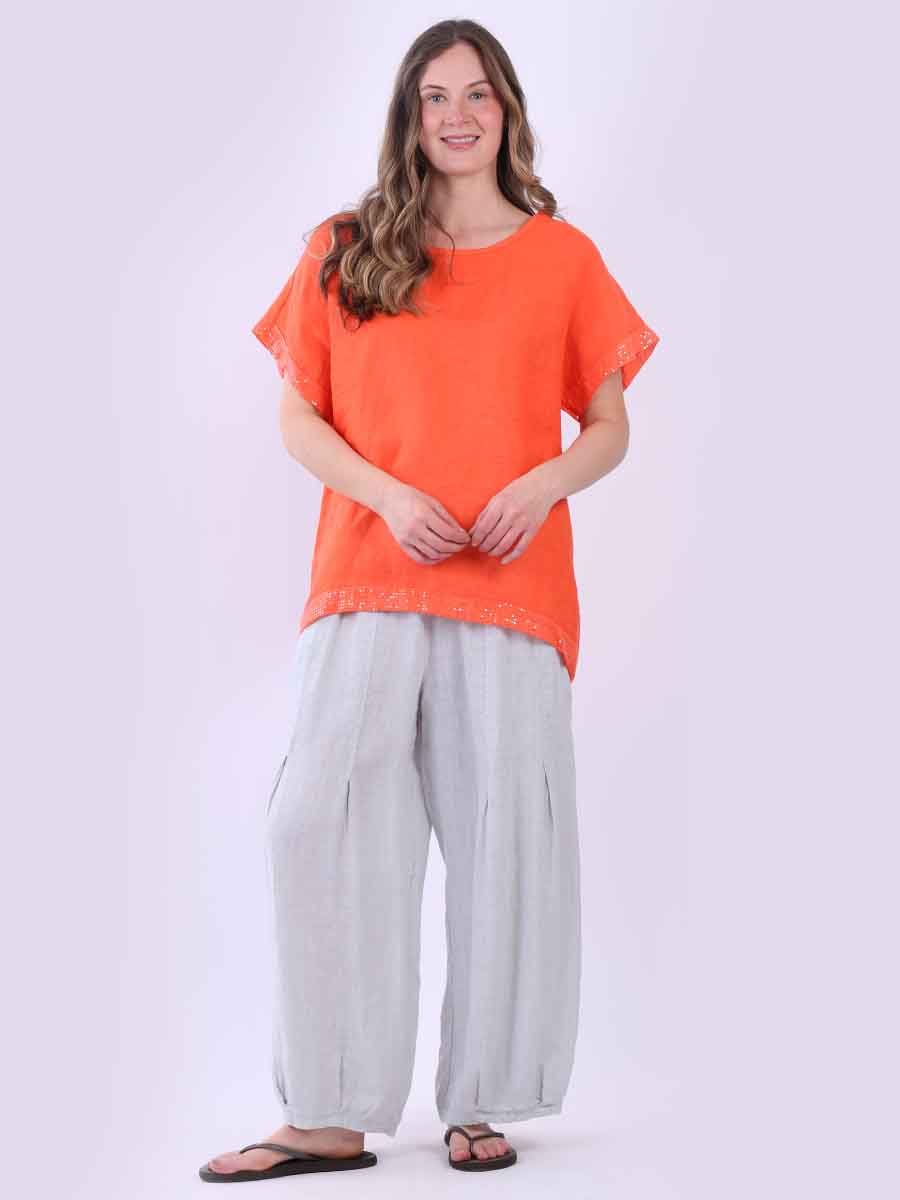 Italian Sequin Linen Top Orange