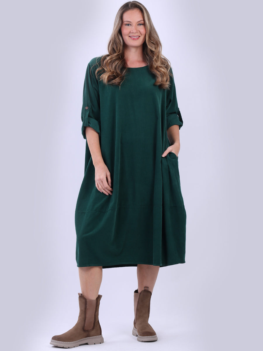 Plus Size Plain Cotton Corduroy Midi Dress