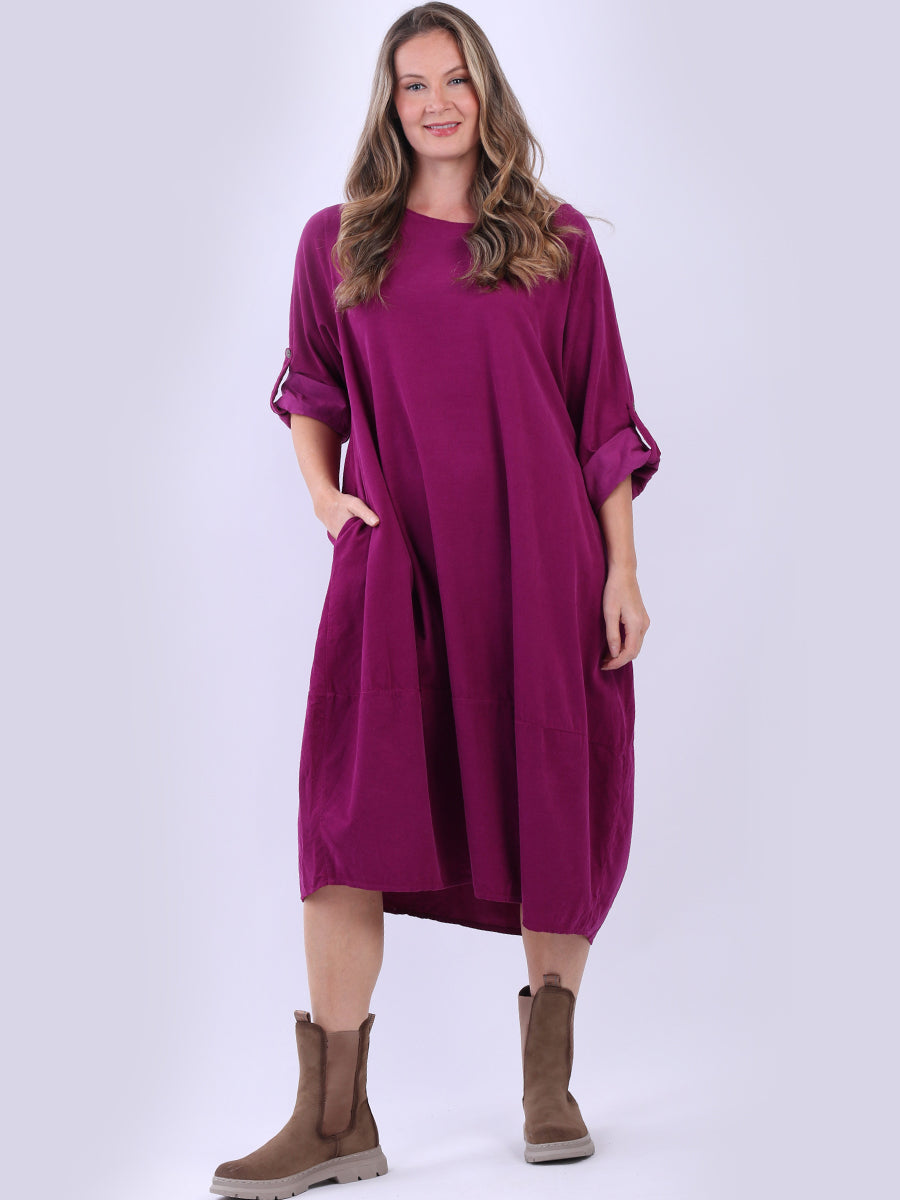 Plus Size Plain Cotton Corduroy Midi Dress