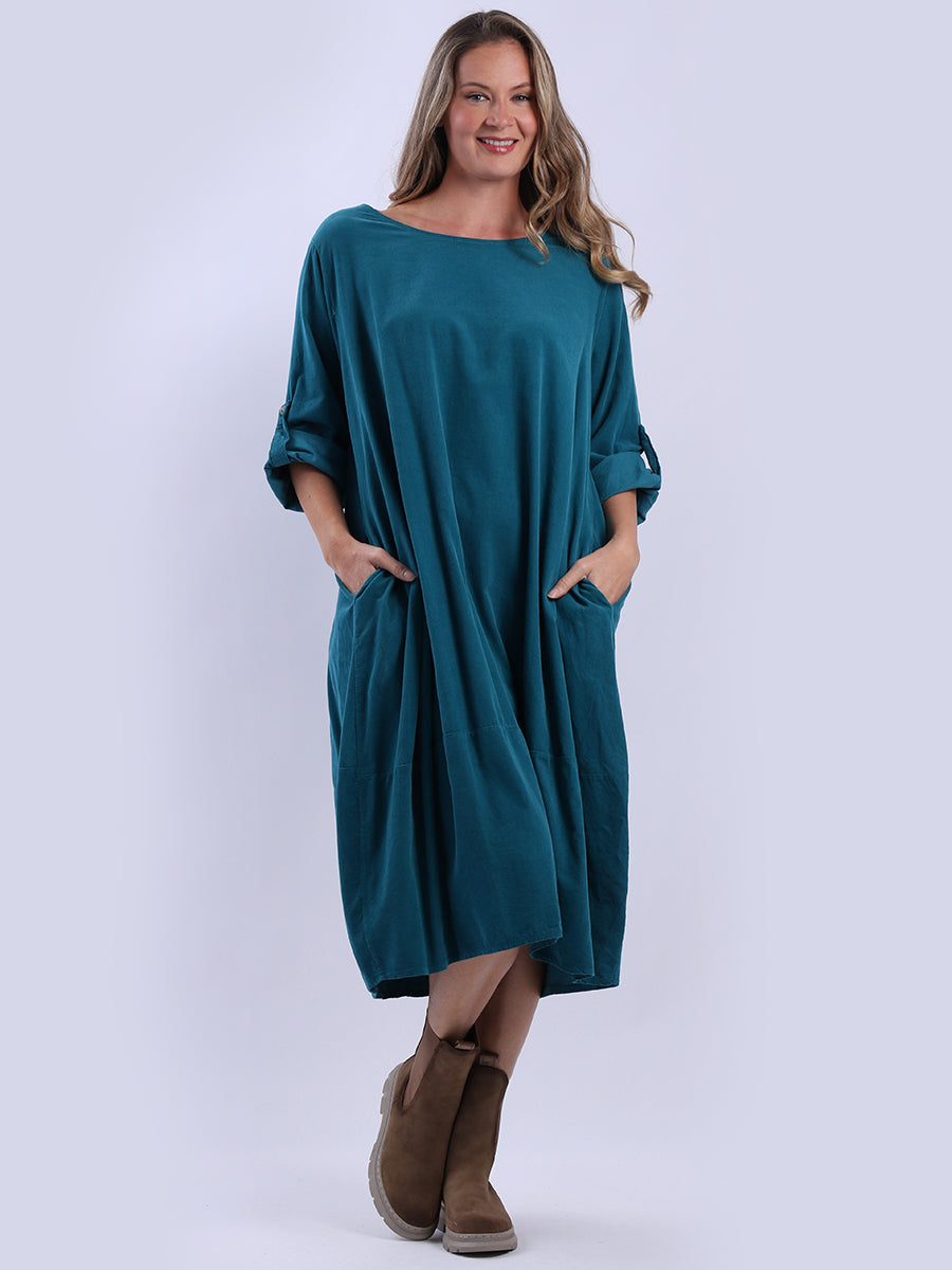 Plus Size Plain Cotton Corduroy Midi Dress