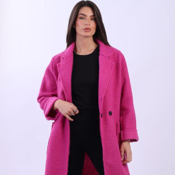 Double Breasted Plain Woolen Teddy Coat